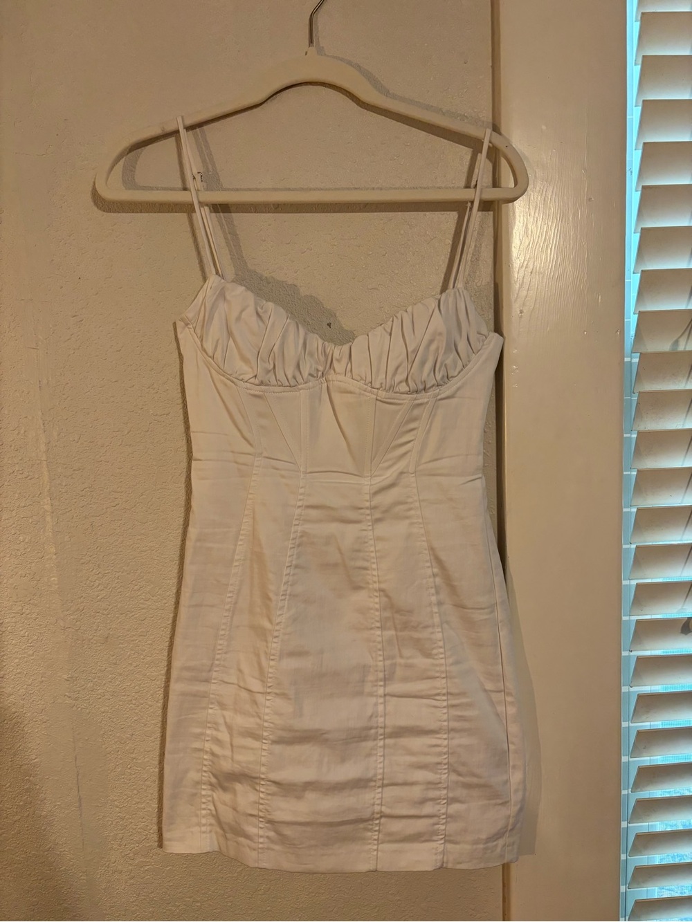 Zara White Ruched Bust Mini Dress w Corseted Boning